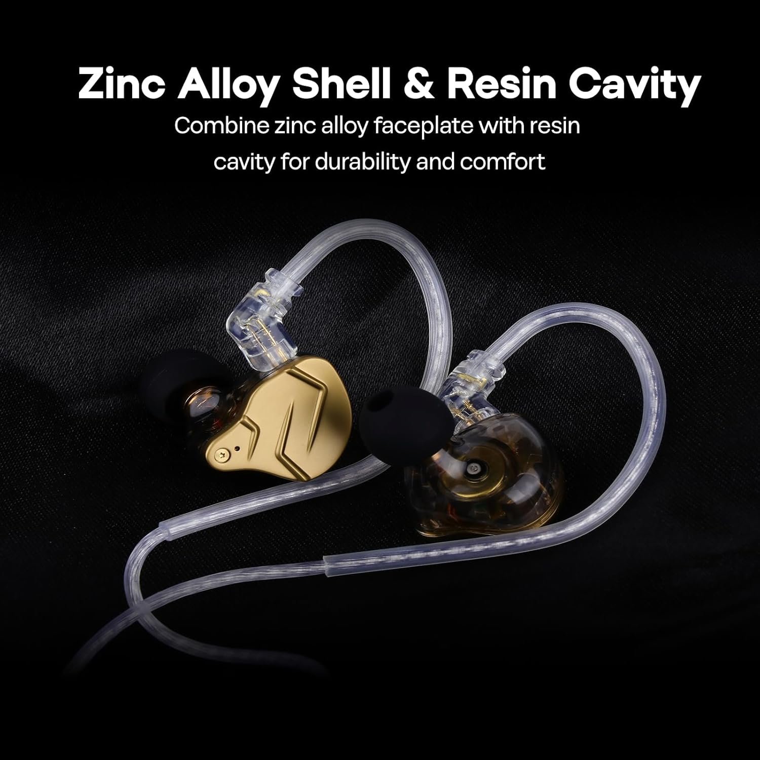 KZ ZSN Pro X Gaming Earbuds – Hybrid Dual Driver IEMs, HiFi In-Ear Monitors with Mic & Detachable Cable (Gold) (With Mic) - Vue 5 | Earphones Maroc