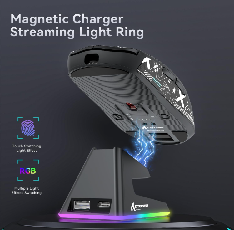ATTACK SHARK X6 Lightweight Wireless Gaming (Black) - Vue 4 | Mouse Maroc