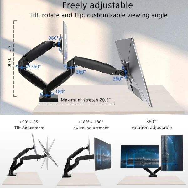 SUPPORT ECRAN M252D – Dual Monitor Arm Stand | 17–32” | 9KG