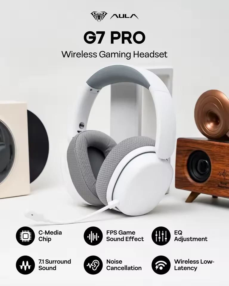 AULA G7 Pro Wireless Gaming Headset – Tri-Mode RGB Headphones with Mic