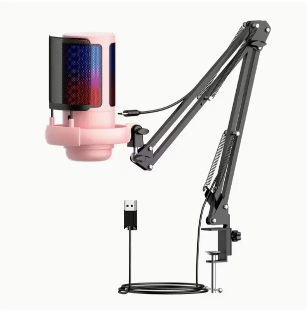 ME6S-35 USB Gaming Microphone – RGB Condenser Mic with Tap-to-Mute, Gain Control & Boom Arm for PC, PS4/PS5, Mac, Phone (Pink) - Epic Key Morocco