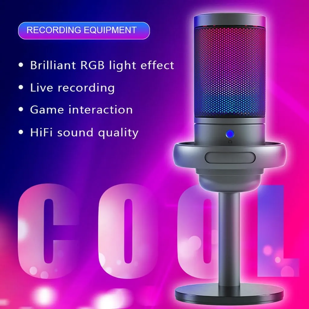 ME6S-35 USB Gaming Microphone – RGB, Touch Mute, Gain Control, Shock Mount – for PC, PS4/PS5, Mac, and Mobile Devices - Vue 5 | Microphone Maroc