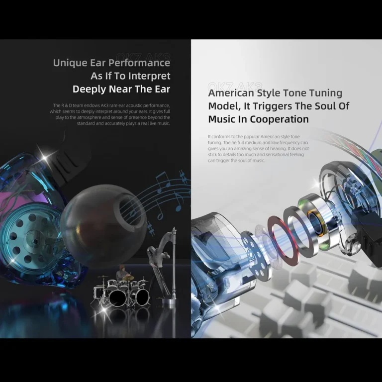 QKZ AK3 In-Ear Monitor Headphones with Mic – HiFi Stereo IEM Earbuds, 3.5mm Wired Earphones for Gaming, Musicians, and Streaming - Earphones photo 2 - Epic Key Morocco