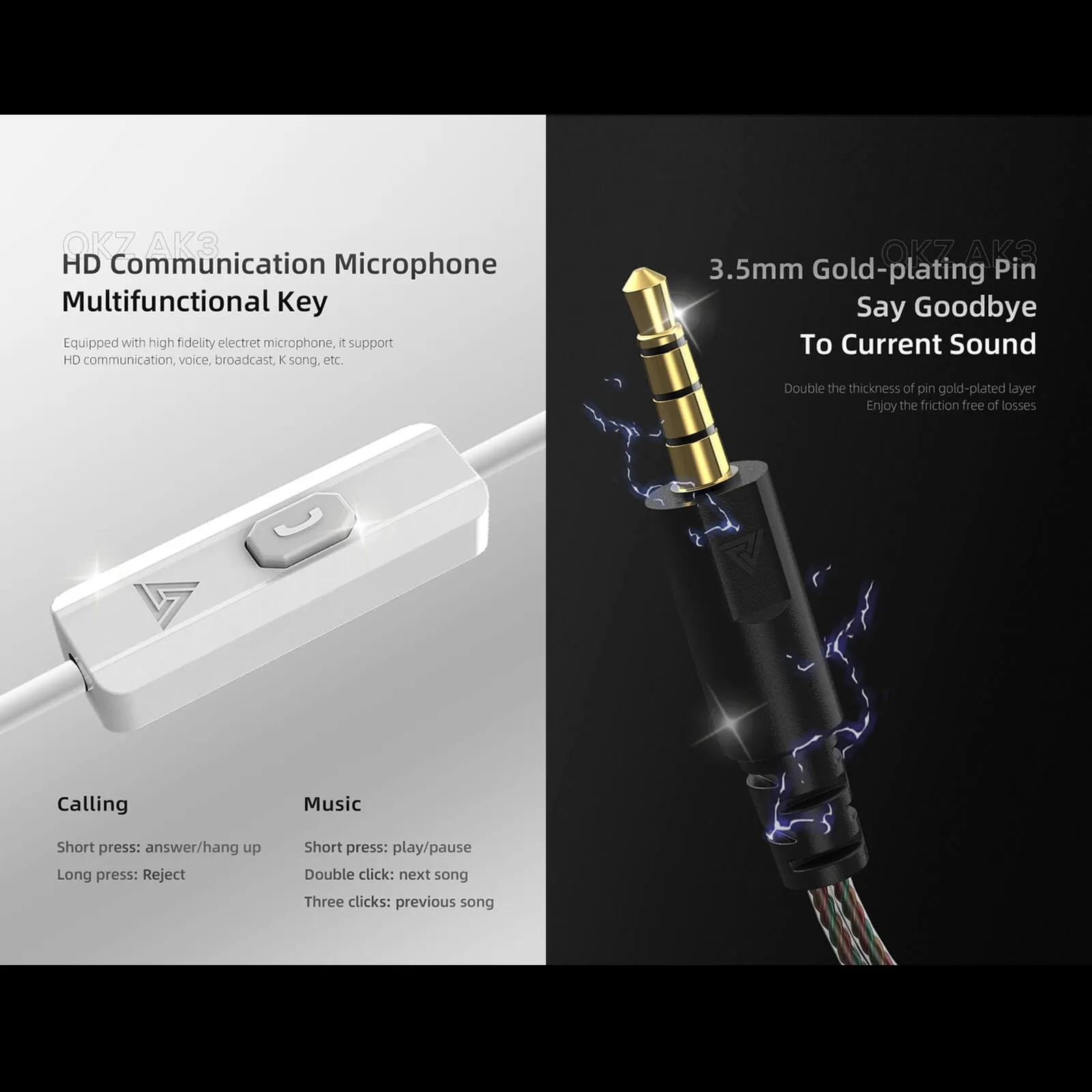 QKZ AK3 In-Ear Monitor Headphones with Mic - HiFi Stereo IEM Earbuds, 3.5mm Wired Earphones for Gaming, Musicians, and Streaming - Vue 3 | Earphones Maroc