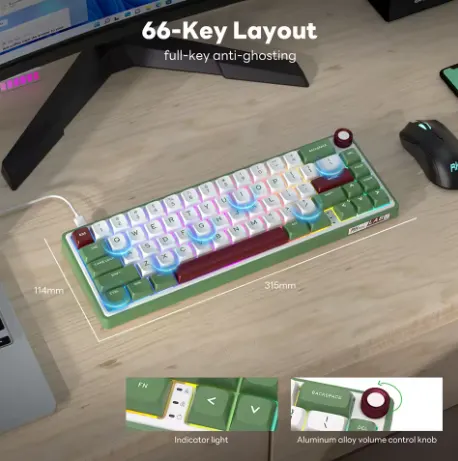 RK ROYAL KLUDGE R65 Gasket Wired Mechanical Keyboard (Brown Switches) - Keyboard photo 2 - Epic Key Morocco