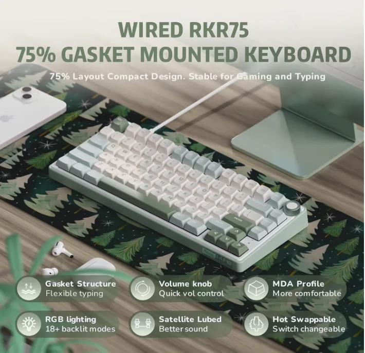 RK ROYAL KLUDGE R75 Wired Mechanical Gaming Keyboard (Silver Switches) - Keyboard photo 3 - Epic Key Morocco