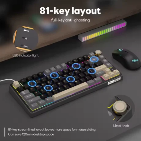 RK ROYAL KLUDGE R75 Wired Mechanical Gaming Keyboard (Silver Switches) - Vue 3 | Keyboard Maroc