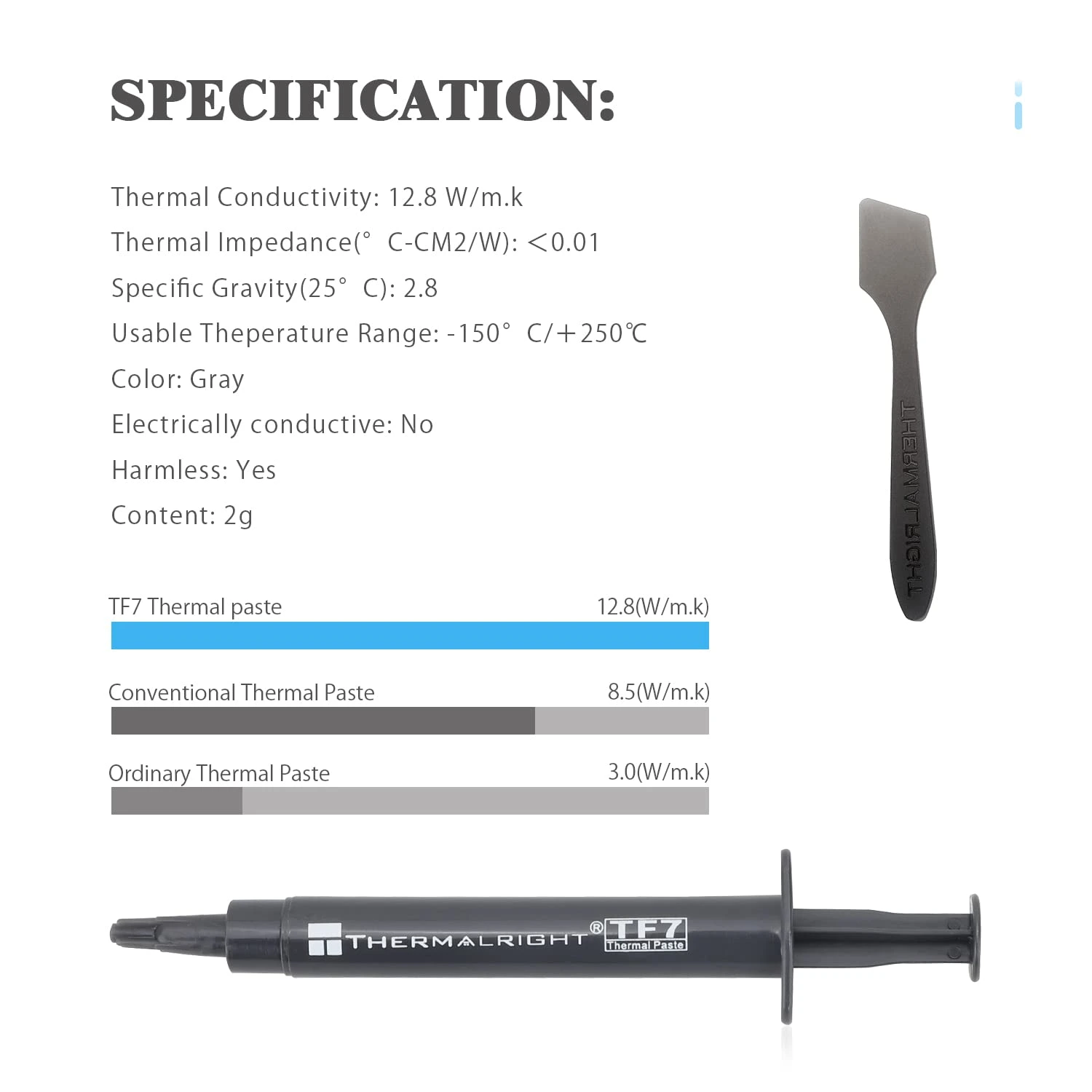 Thermalright TF7 Thermal Paste 2g – 12.8W/m·K High Performance CPU/GPU Compound - Vue 2 | Accessory Maroc