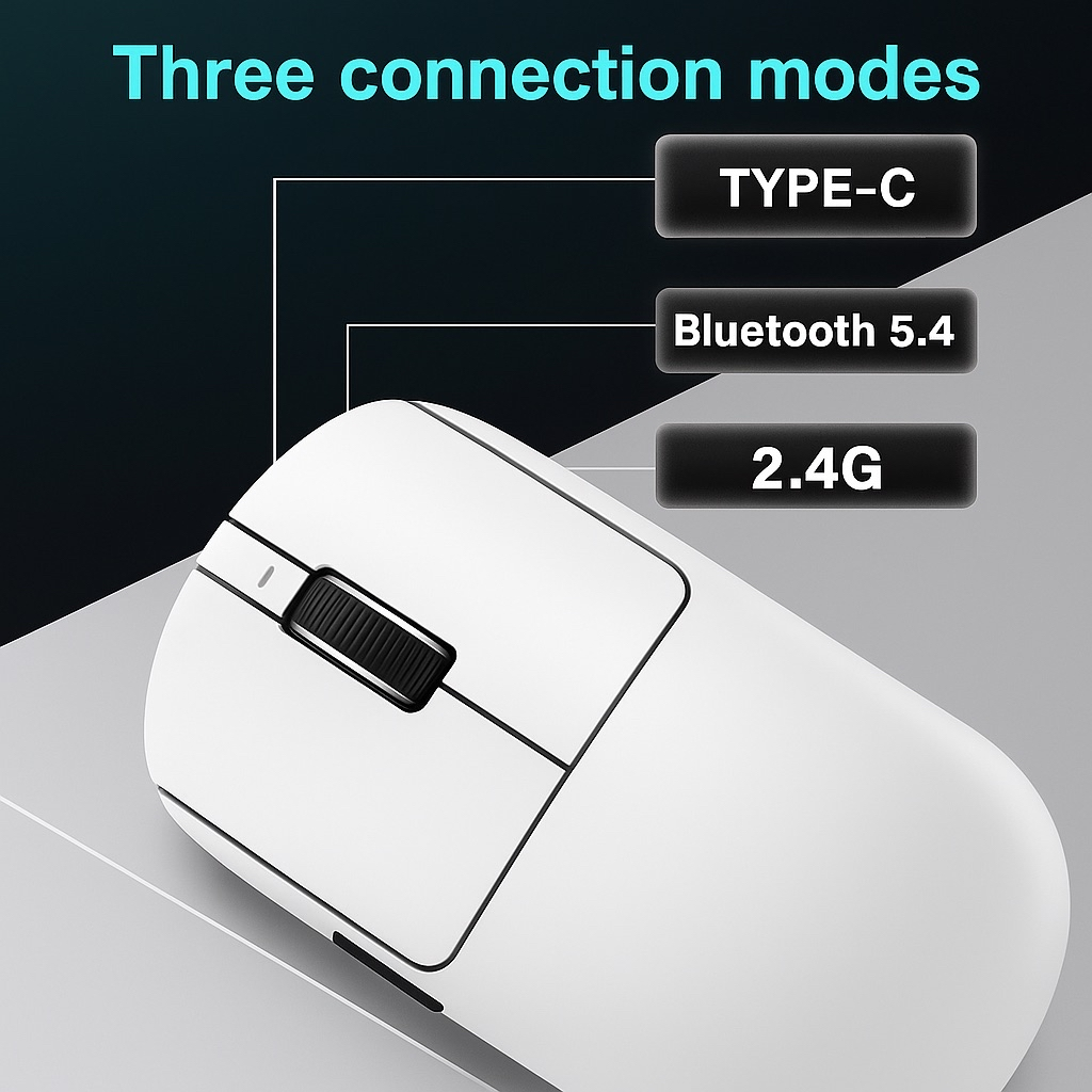 VXE R1 SE+ Wireless – Ultra-Light Symmetrical Gaming Mouse, PAW3395 SE Sensor, 18000 DPI, 51g (Black) - Vue 2 | Mouse Maroc