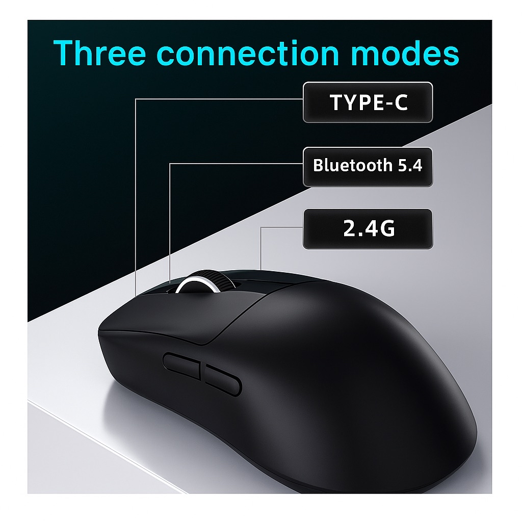 VXE R1 SE+ Wireless - Ultra-Light Symmetrical Gaming Mouse, PAW3395 SE Sensor, 18000 DPI, 51g (Black) - Vue 2 | Mouse Maroc