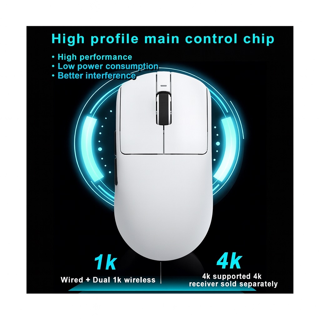 VXE R1 SE+ Wireless - Ultra-Light Symmetrical Gaming Mouse, PAW3395 SE Sensor, 18000 DPI, 51g (White) - Vue 3 | Mouse Maroc