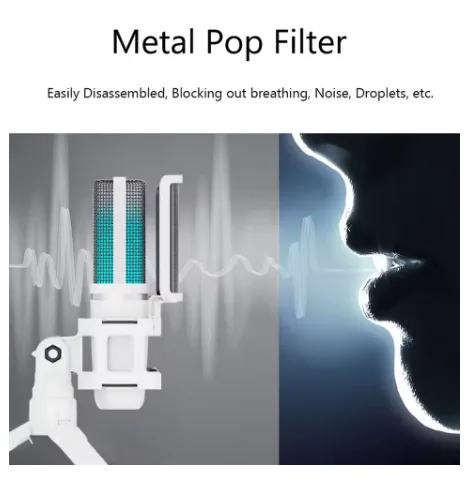 ZealSound BKD-11 Pro USB Gaming Microphone - RGB, Tap-to-Mute, Type-C Adapter, Real-Time Monitoring - for PC, PS5, Mac, Phone - Vue 3 | Microphone Maroc