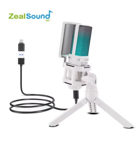 ZealSound BKD-11 Pro USB Gaming Microphone – RGB, Tap-to-Mute, Type-C Adapter, Real-Time Monitoring – for PC, PS5, Mac, Phone - Epic Key Morocco