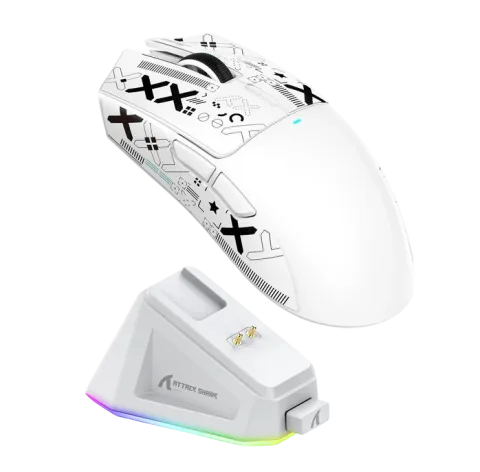 ATTACK SHARK X11 Wireless Gaming Mouse with Charging Dock (white) with stickers