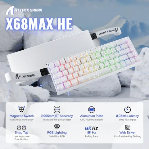 ATTACK SHARK X68 MAX HE Rapid Trigger Aluminum Keyboard Magnetic Switch (White Contours)